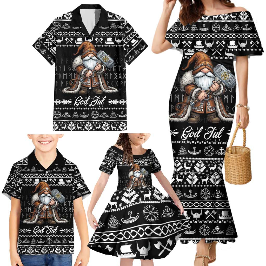 Viking Gnome Christmas Family Matching Mermaid Dress and Hawaiian Shirt Nordic Xmas Spirit Pattern - Wonder Print Shop