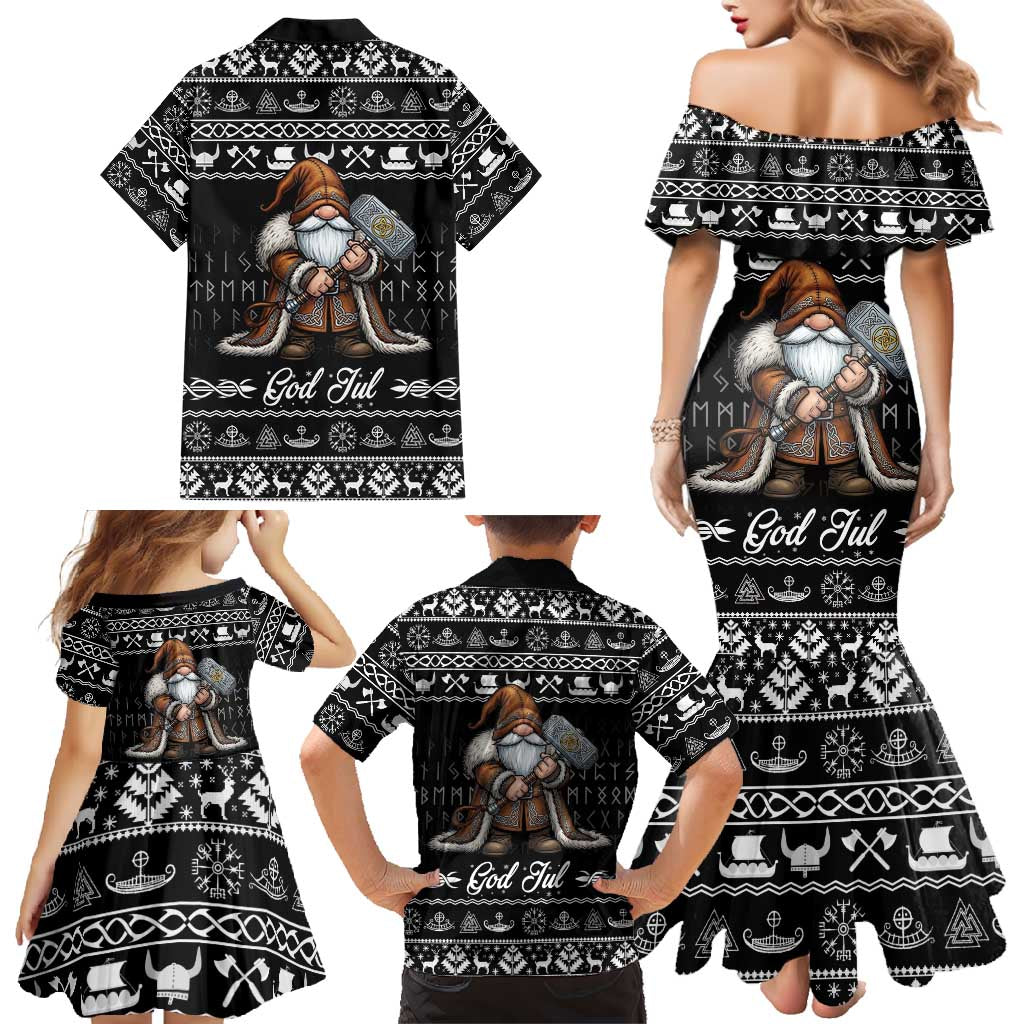 Viking Gnome Christmas Family Matching Mermaid Dress and Hawaiian Shirt Nordic Xmas Spirit Pattern - Wonder Print Shop