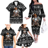 Viking Gnome Christmas Family Matching Off The Shoulder Long Sleeve Dress and Hawaiian Shirt Nordic Xmas Spirit Pattern - Wonder Print Shop