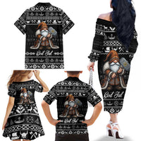 Viking Gnome Christmas Family Matching Off The Shoulder Long Sleeve Dress and Hawaiian Shirt Nordic Xmas Spirit Pattern - Wonder Print Shop