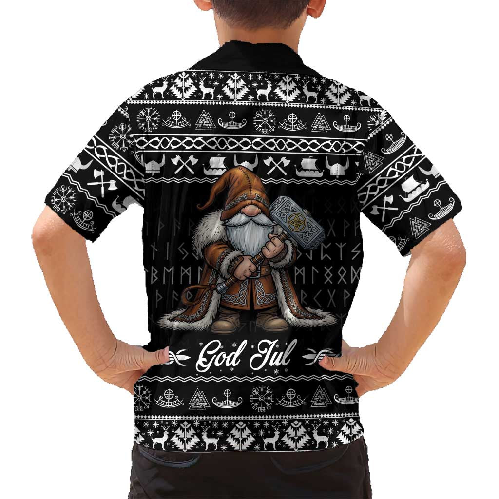 Viking Gnome Christmas Family Matching Off Shoulder Maxi Dress and Hawaiian Shirt Nordic Xmas Spirit Pattern - Wonder Print Shop