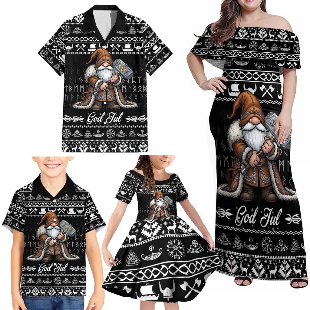 Viking Gnome Christmas Family Matching Off Shoulder Maxi Dress and Hawaiian Shirt Nordic Xmas Spirit Pattern - Wonder Print Shop