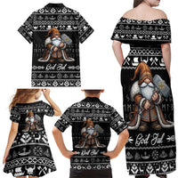 Viking Gnome Christmas Family Matching Off Shoulder Maxi Dress and Hawaiian Shirt Nordic Xmas Spirit Pattern - Wonder Print Shop