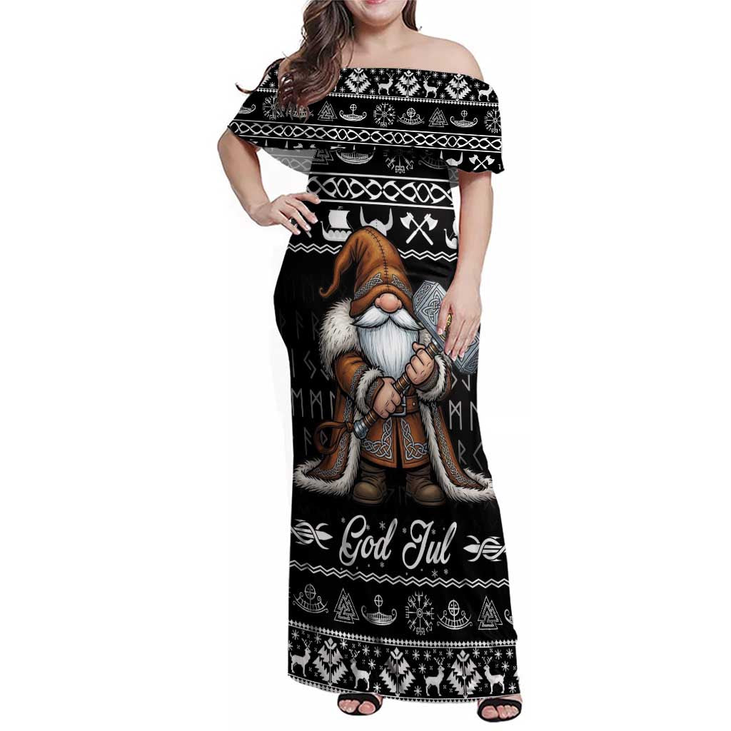 Viking Gnome Christmas Family Matching Off Shoulder Maxi Dress and Hawaiian Shirt Nordic Xmas Spirit Pattern - Wonder Print Shop