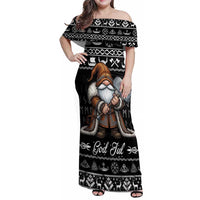 Viking Gnome Christmas Family Matching Off Shoulder Maxi Dress and Hawaiian Shirt Nordic Xmas Spirit Pattern - Wonder Print Shop