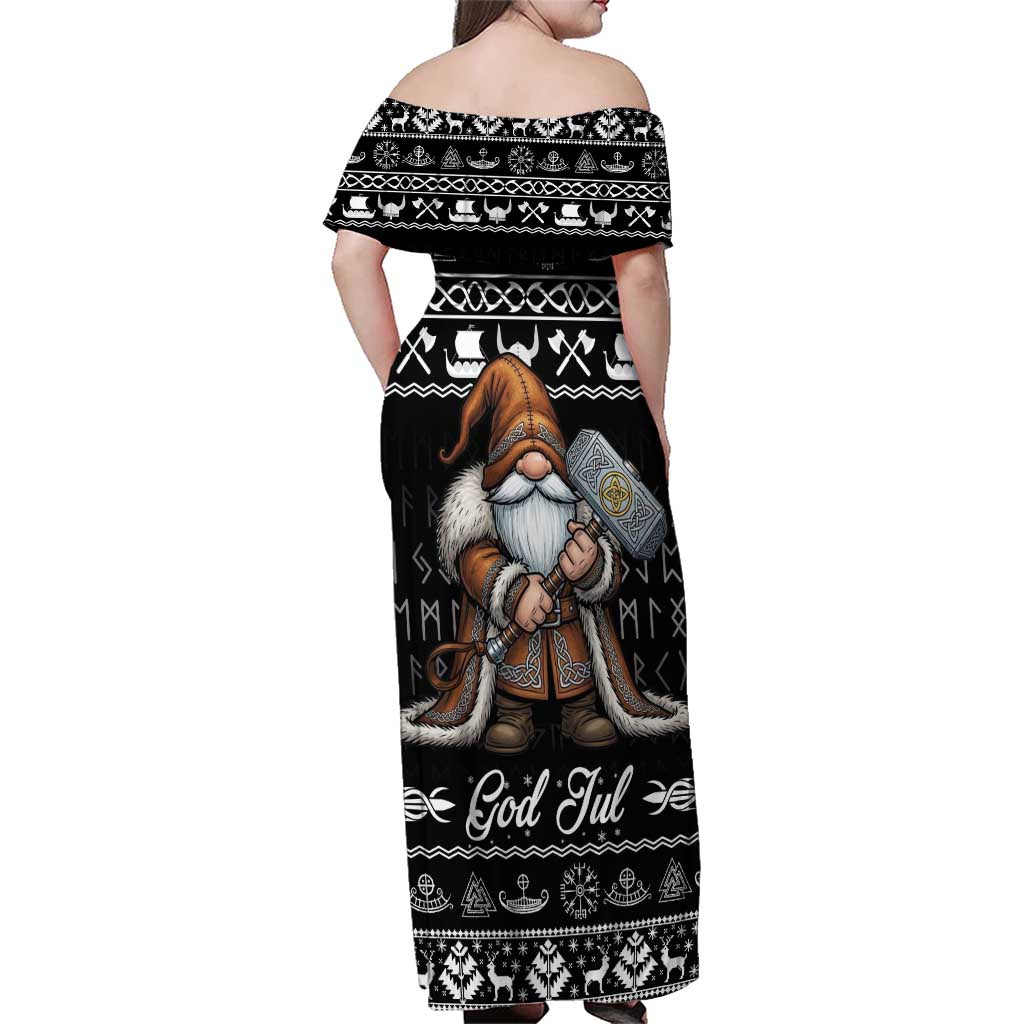 Viking Gnome Christmas Family Matching Off Shoulder Maxi Dress and Hawaiian Shirt Nordic Xmas Spirit Pattern - Wonder Print Shop