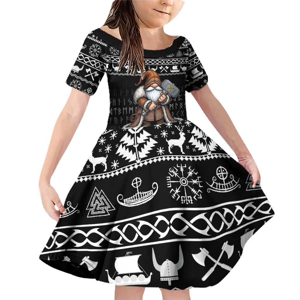Viking Gnome Christmas Family Matching Off Shoulder Short Dress and Hawaiian Shirt Nordic Xmas Spirit Pattern - Wonder Print Shop