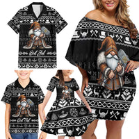 Viking Gnome Christmas Family Matching Off Shoulder Short Dress and Hawaiian Shirt Nordic Xmas Spirit Pattern - Wonder Print Shop