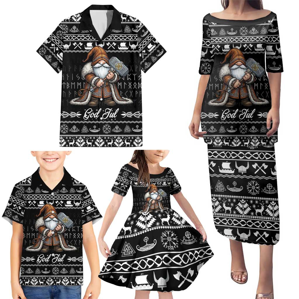 Viking Gnome Christmas Family Matching Puletasi and Hawaiian Shirt Nordic Xmas Spirit Pattern - Wonder Print Shop