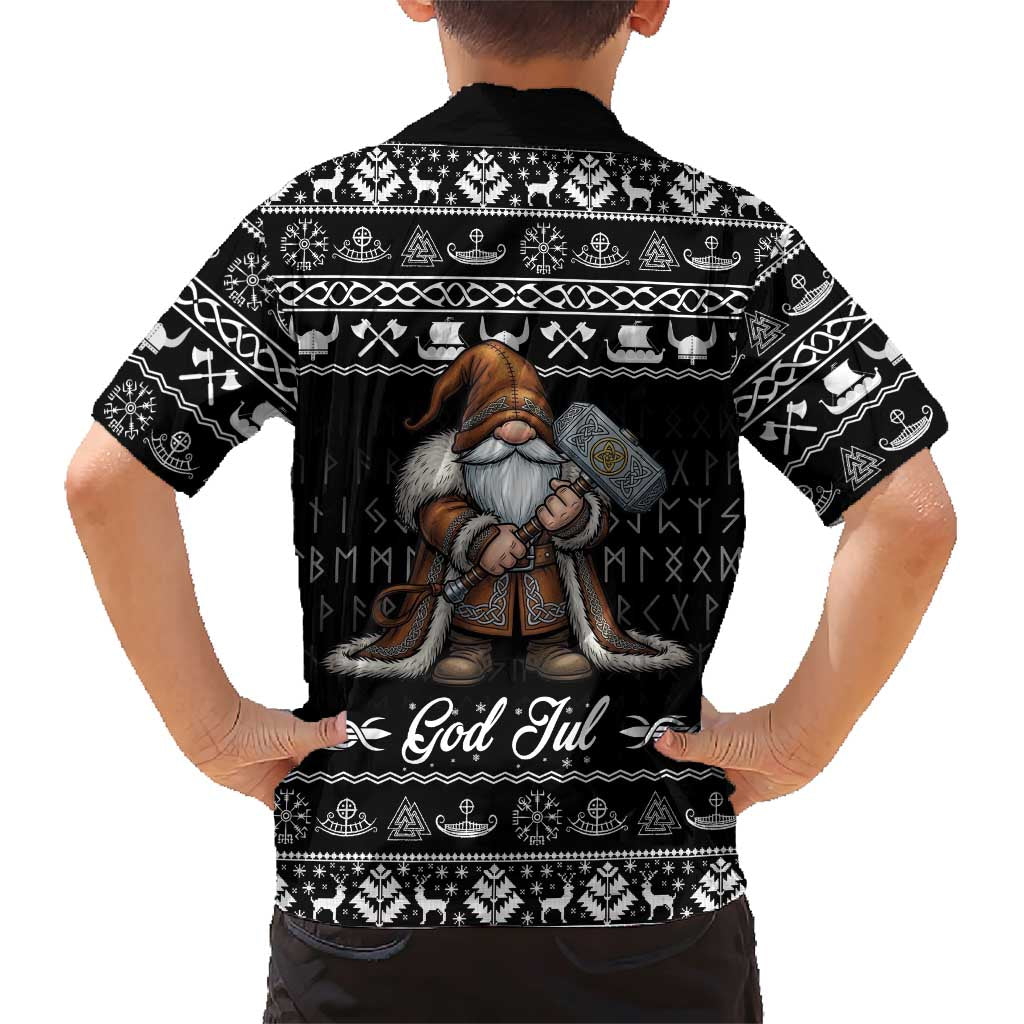 Viking Gnome Christmas Family Matching Short Sleeve Bodycon Dress and Hawaiian Shirt Nordic Xmas Spirit Pattern - Wonder Print Shop