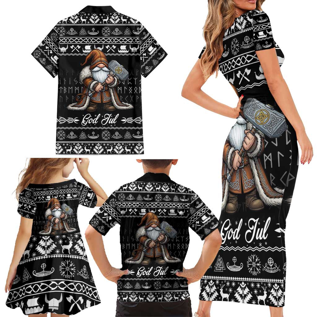 Viking Gnome Christmas Family Matching Short Sleeve Bodycon Dress and Hawaiian Shirt Nordic Xmas Spirit Pattern - Wonder Print Shop