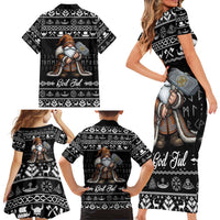 Viking Gnome Christmas Family Matching Short Sleeve Bodycon Dress and Hawaiian Shirt Nordic Xmas Spirit Pattern - Wonder Print Shop
