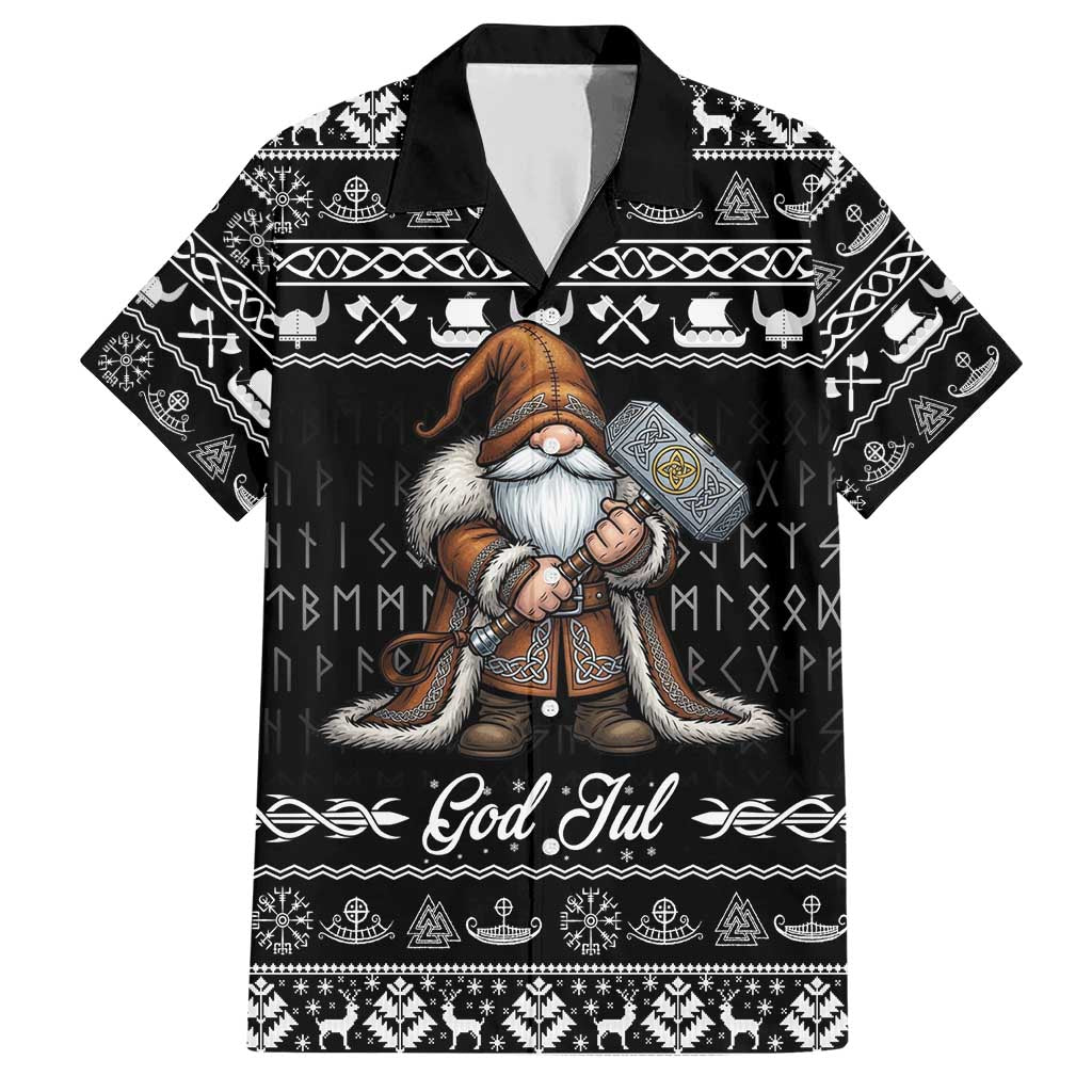 Viking Gnome Christmas Family Matching Short Sleeve Bodycon Dress and Hawaiian Shirt Nordic Xmas Spirit Pattern - Wonder Print Shop