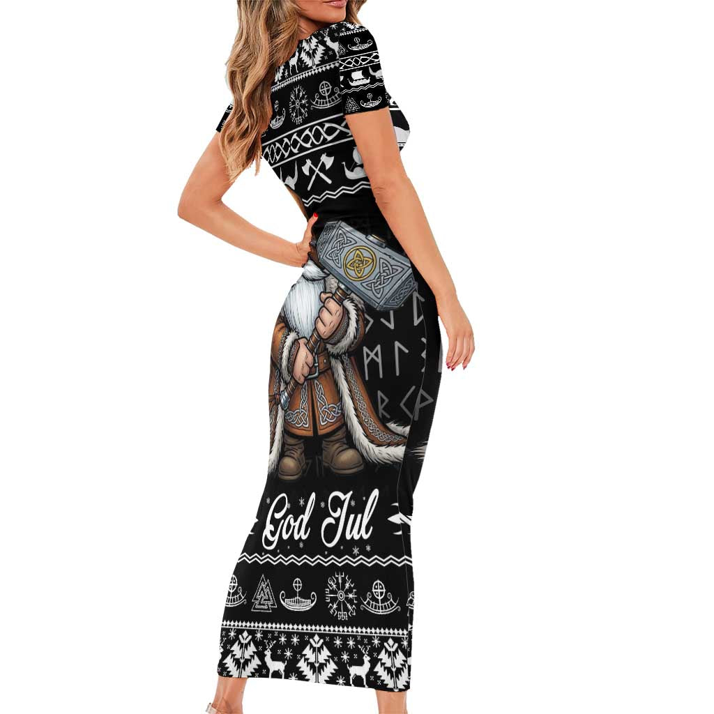 Viking Gnome Christmas Family Matching Short Sleeve Bodycon Dress and Hawaiian Shirt Nordic Xmas Spirit Pattern - Wonder Print Shop