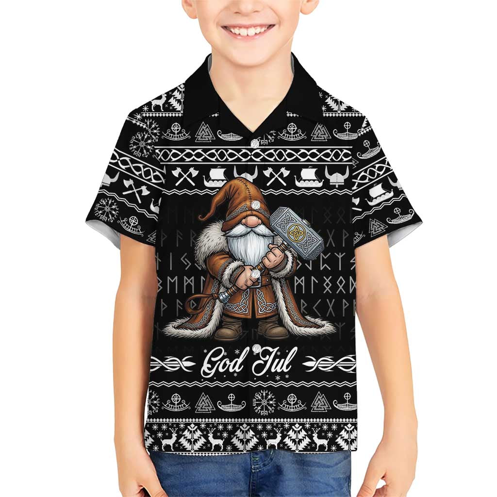 Viking Gnome Christmas Family Matching Short Sleeve Bodycon Dress and Hawaiian Shirt Nordic Xmas Spirit Pattern - Wonder Print Shop