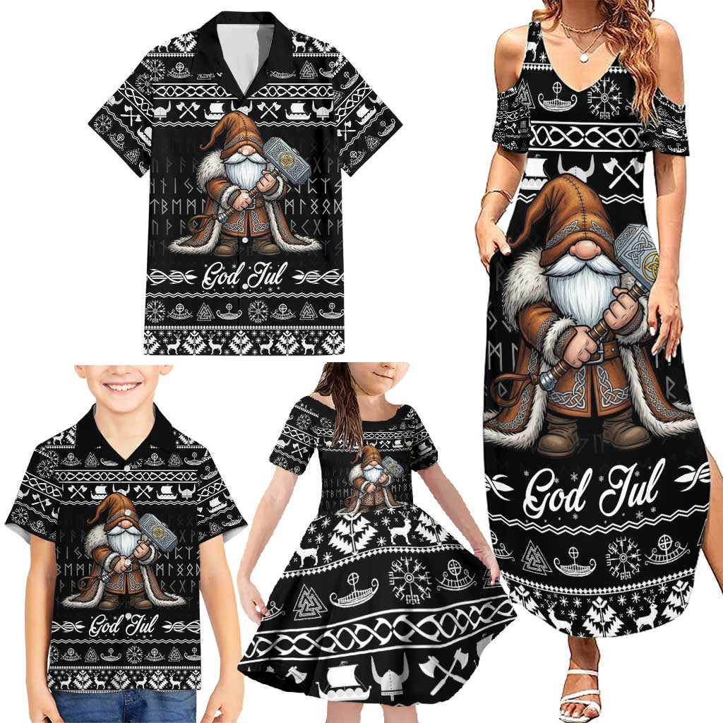 Viking Gnome Christmas Family Matching Summer Maxi Dress and Hawaiian Shirt Nordic Xmas Spirit Pattern - Wonder Print Shop