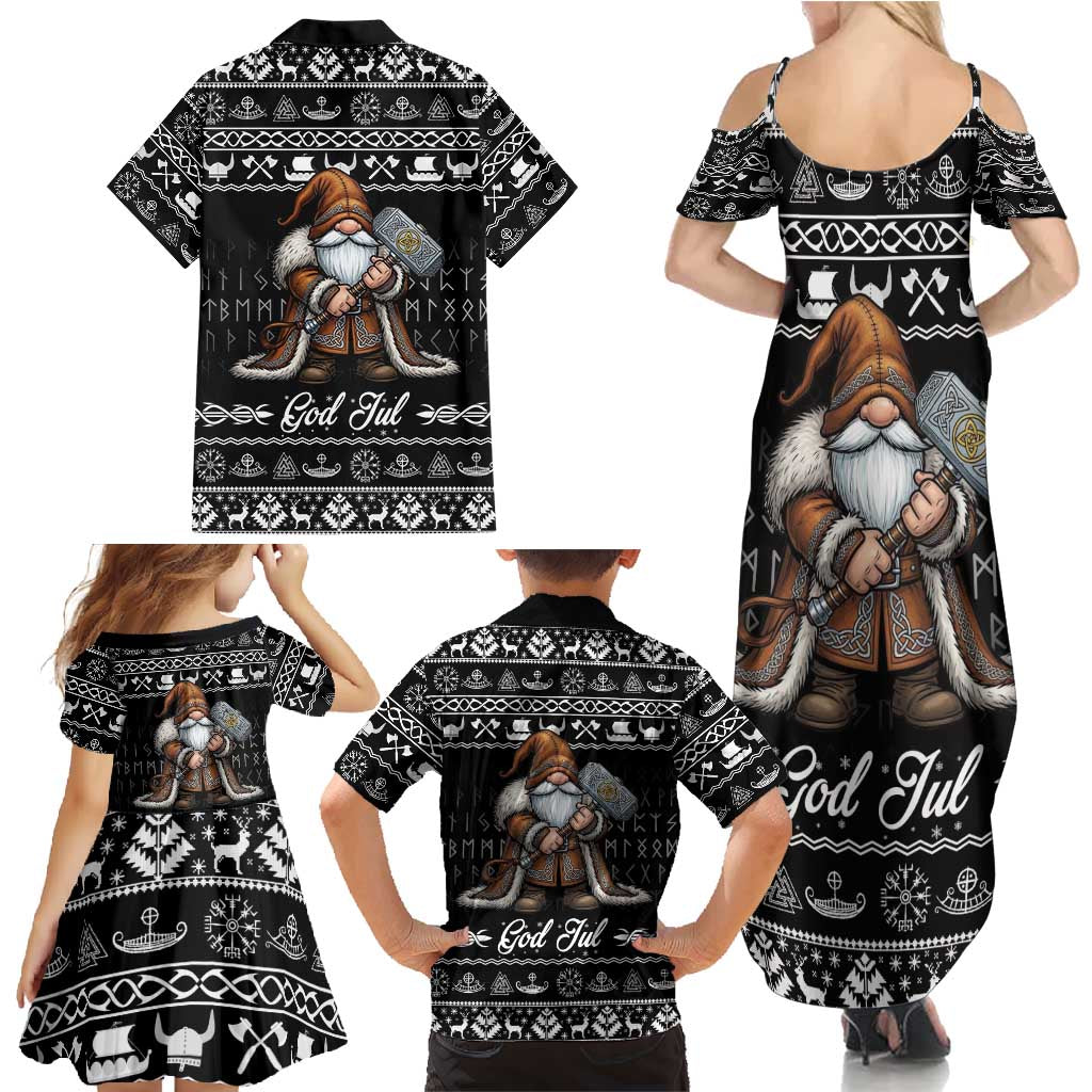 Viking Gnome Christmas Family Matching Summer Maxi Dress and Hawaiian Shirt Nordic Xmas Spirit Pattern - Wonder Print Shop