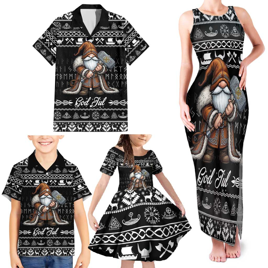Viking Gnome Christmas Family Matching Tank Maxi Dress and Hawaiian Shirt Nordic Xmas Spirit Pattern - Wonder Print Shop