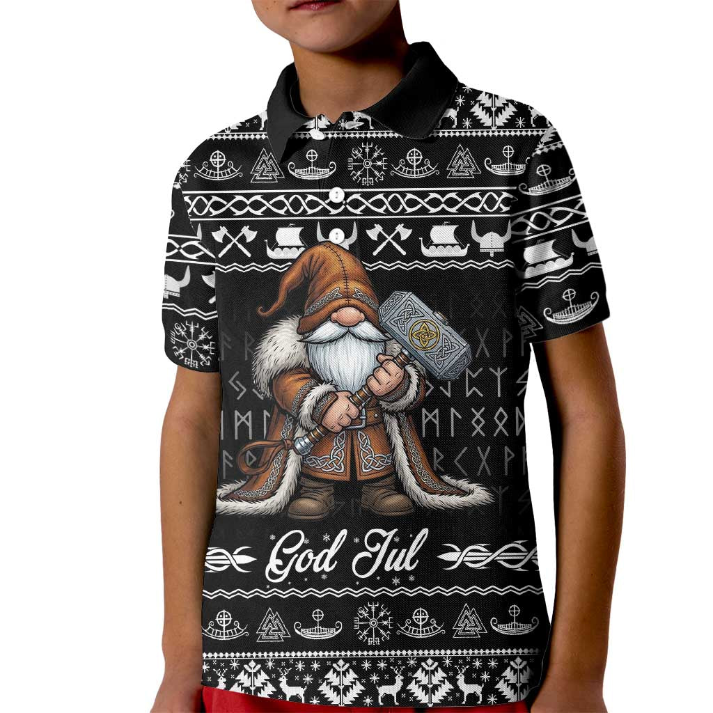 Viking Gnome Christmas Kid Polo Shirt Nordic Xmas Spirit Pattern - Wonder Print Shop