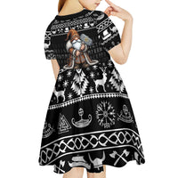 Viking Gnome Christmas Kid Short Sleeve Dress Nordic Xmas Spirit Pattern - Wonder Print Shop