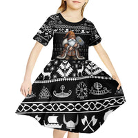 Viking Gnome Christmas Kid Short Sleeve Dress Nordic Xmas Spirit Pattern - Wonder Print Shop