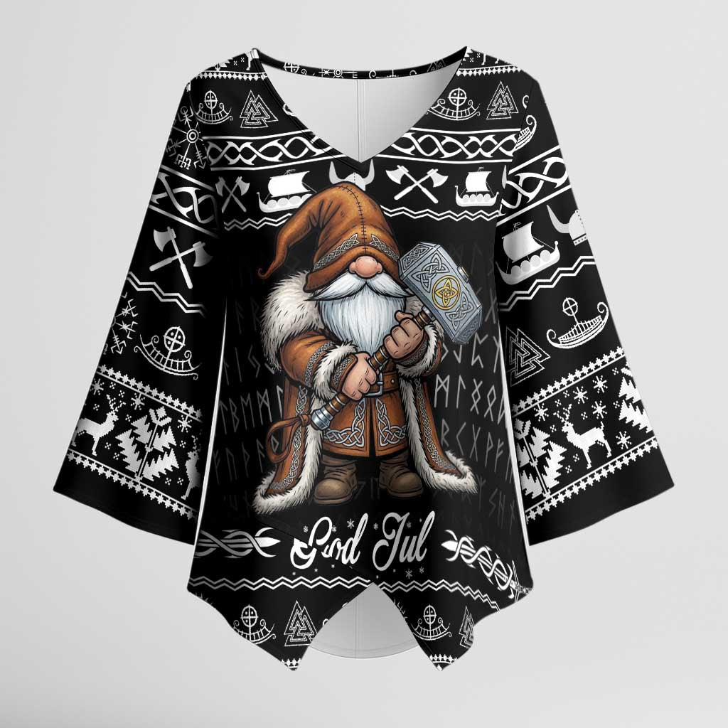 Viking Gnome Christmas Kimono Sleeve Blouse Nordic Xmas Spirit Pattern - Wonder Print Shop