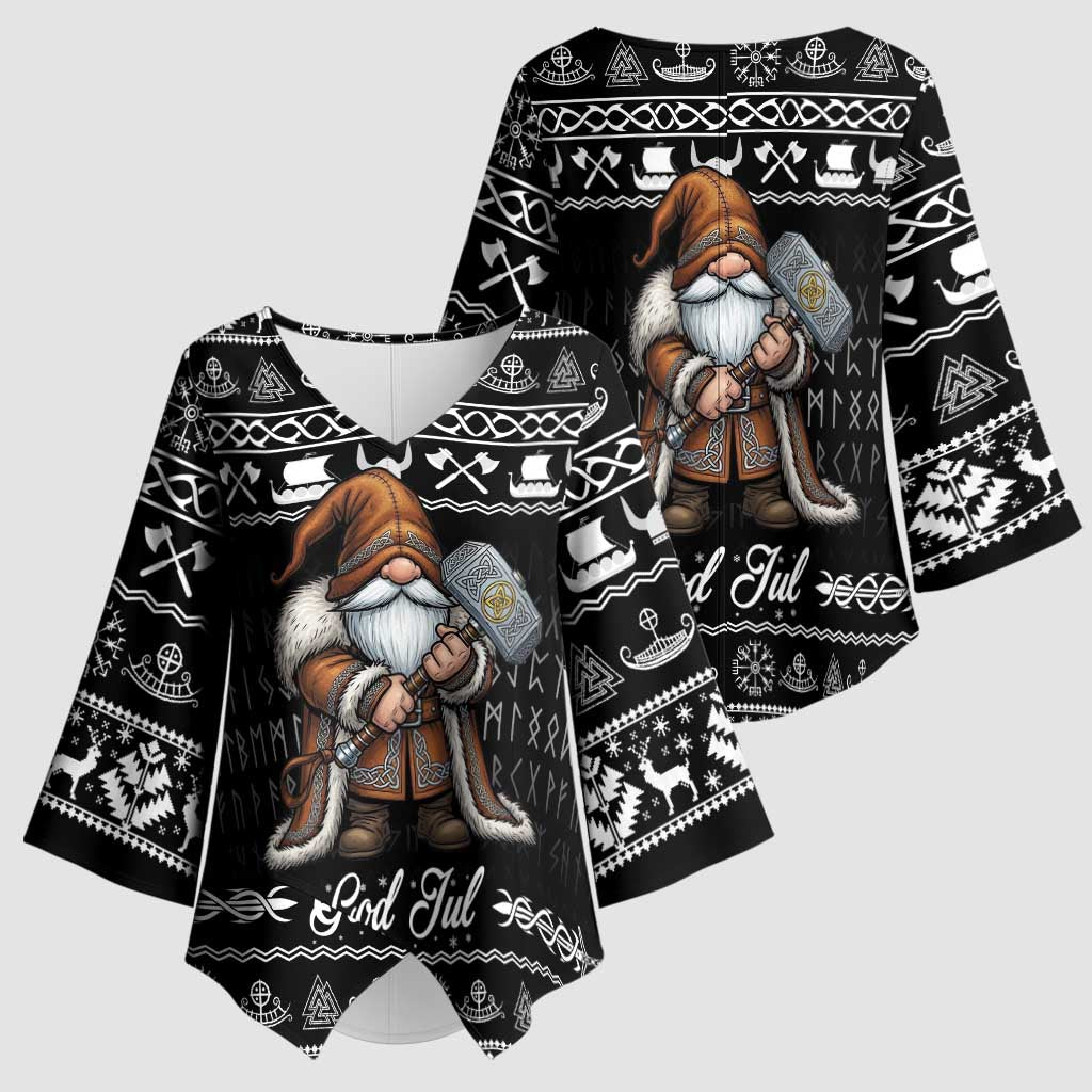 Viking Gnome Christmas Kimono Sleeve Blouse Nordic Xmas Spirit Pattern - Wonder Print Shop