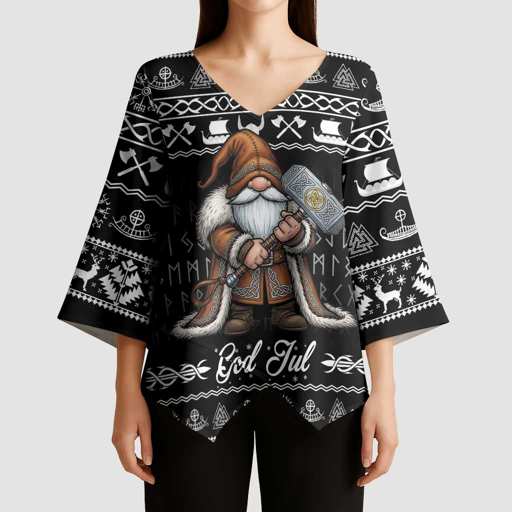 Viking Gnome Christmas Kimono Sleeve Blouse Nordic Xmas Spirit Pattern - Wonder Print Shop