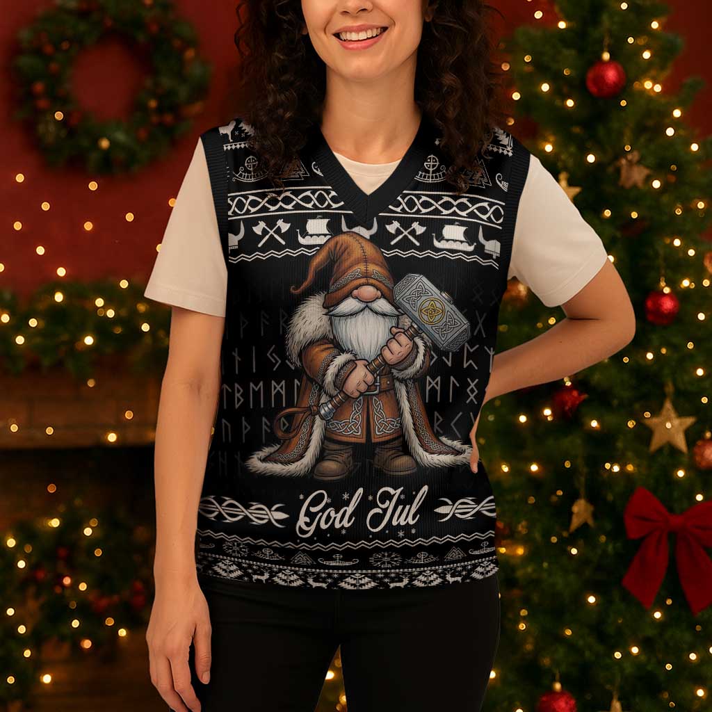 Viking Gnome Christmas Knitted V-Neck Vest Nordic Xmas Spirit Pattern - Wonder Print Shop
