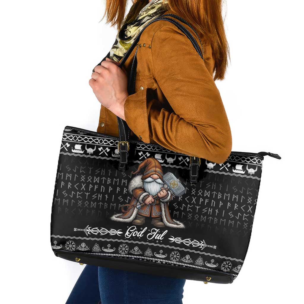 Viking Gnome Christmas Leather Tote Bag Nordic Xmas Spirit Pattern - Wonder Print Shop