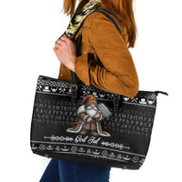 Viking Gnome Christmas Leather Tote Bag Nordic Xmas Spirit Pattern - Wonder Print Shop