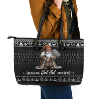 Viking Gnome Christmas Leather Tote Bag Nordic Xmas Spirit Pattern - Wonder Print Shop