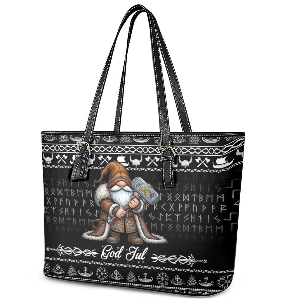 Viking Gnome Christmas Leather Tote Bag Nordic Xmas Spirit Pattern - Wonder Print Shop