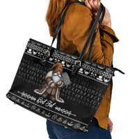 Viking Gnome Christmas Leather Tote Bag Nordic Xmas Spirit Pattern - Wonder Print Shop
