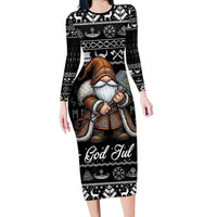 Viking Gnome Christmas Long Sleeve Bodycon Dress Nordic Xmas Spirit Pattern - Wonder Print Shop