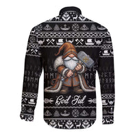 Viking Gnome Christmas Long Sleeve Button Shirt Nordic Xmas Spirit Pattern - Wonder Print Shop