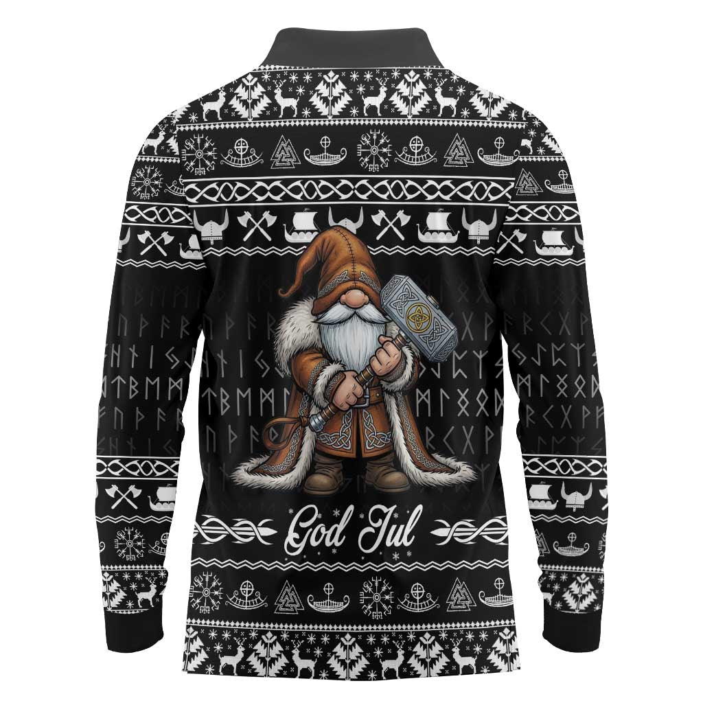 Viking Gnome Christmas Long Sleeve Polo Shirt Nordic Xmas Spirit Pattern - Wonder Print Shop