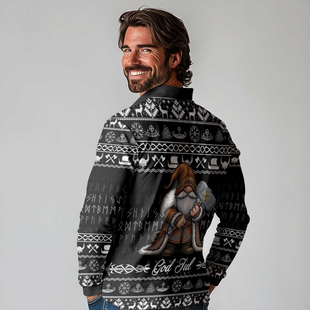 Viking Gnome Christmas Long Sleeve Polo Shirt Nordic Xmas Spirit Pattern - Wonder Print Shop