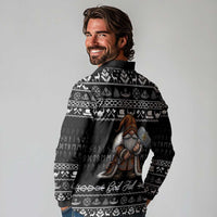 Viking Gnome Christmas Long Sleeve Polo Shirt Nordic Xmas Spirit Pattern - Wonder Print Shop