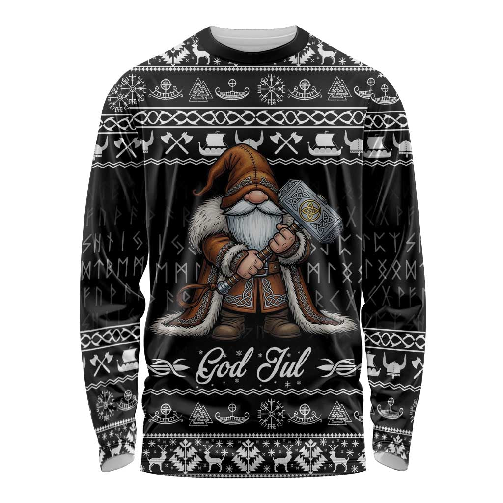 Viking Gnome Christmas Long Sleeve Shirt Nordic Xmas Spirit Pattern - Wonder Print Shop