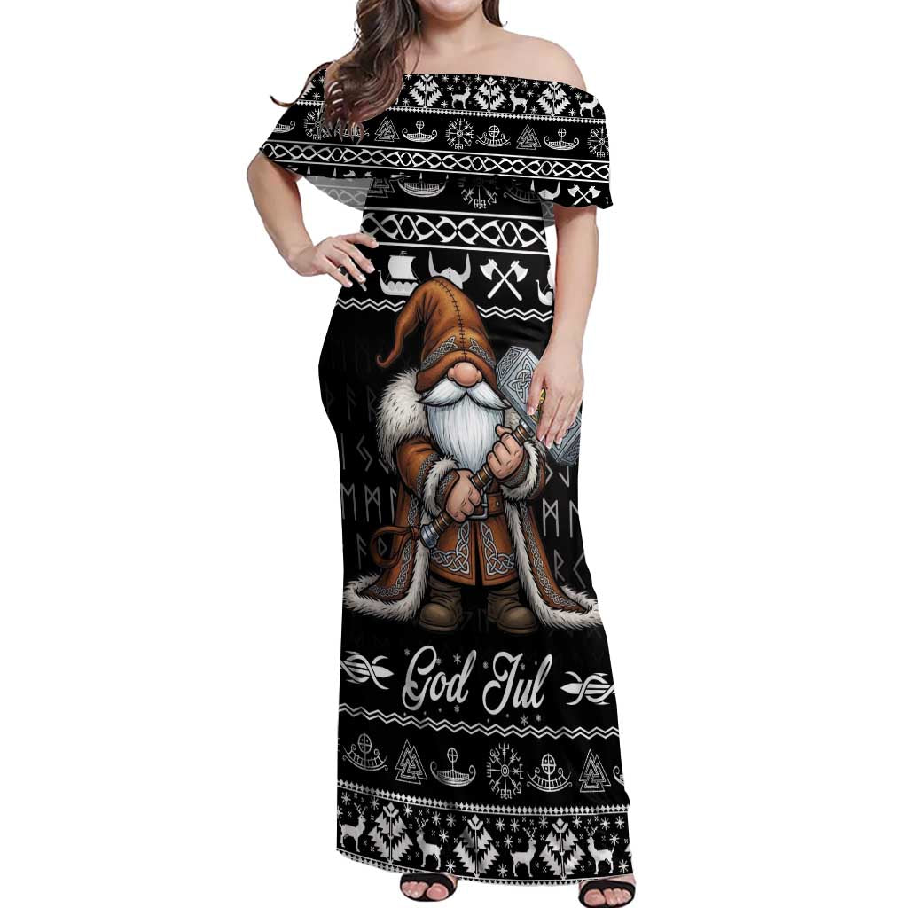 Viking Gnome Christmas Off Shoulder Maxi Dress Nordic Xmas Spirit Pattern - Wonder Print Shop