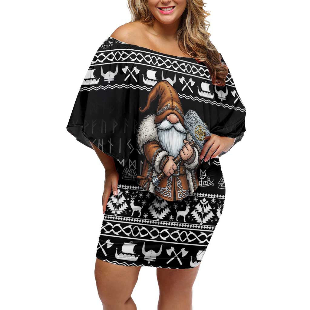 Viking Gnome Christmas Off Shoulder Short Dress Nordic Xmas Spirit Pattern - Wonder Print Shop