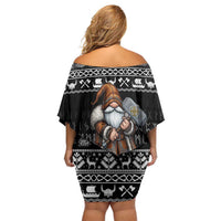 Viking Gnome Christmas Off Shoulder Short Dress Nordic Xmas Spirit Pattern - Wonder Print Shop