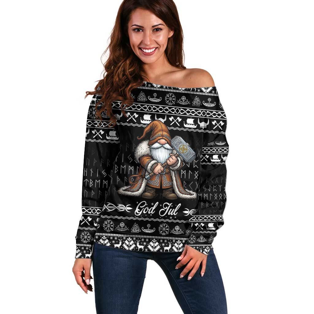 Viking Gnome Christmas Off Shoulder Sweater Nordic Xmas Spirit Pattern - Wonder Print Shop