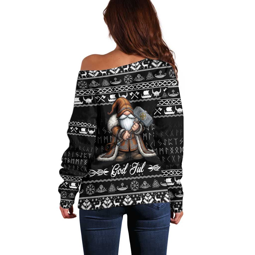 Viking Gnome Christmas Off Shoulder Sweater Nordic Xmas Spirit Pattern - Wonder Print Shop
