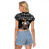 Viking Gnome Christmas Raglan Cropped T Shirt Nordic Xmas Spirit Pattern - Wonder Print Shop