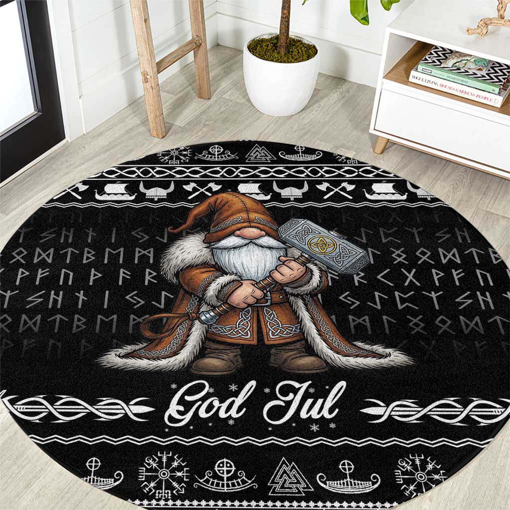 Viking Gnome Christmas Round Carpet Nordic Xmas Spirit Pattern - Wonder Print Shop