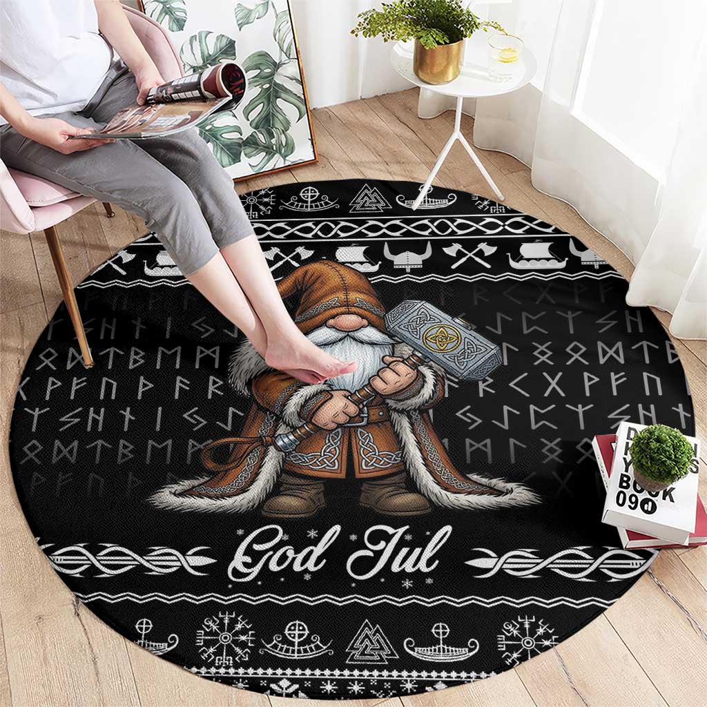 Viking Gnome Christmas Round Carpet Nordic Xmas Spirit Pattern - Wonder Print Shop