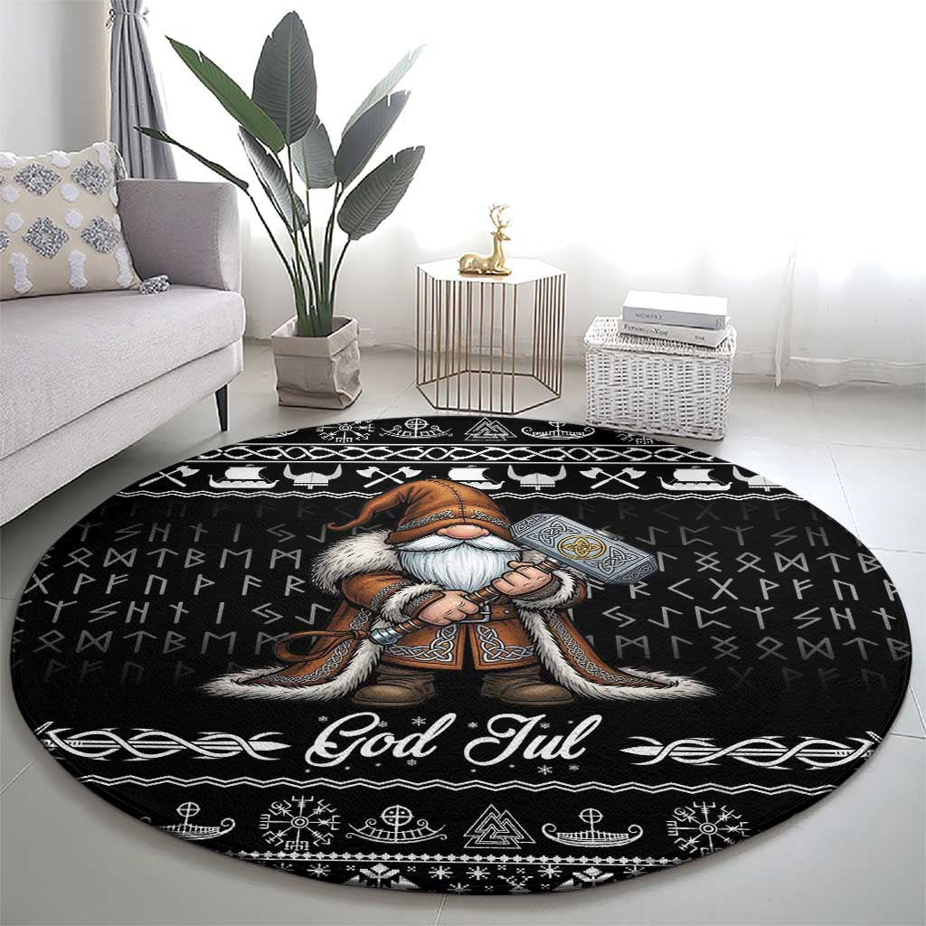 Viking Gnome Christmas Round Carpet Nordic Xmas Spirit Pattern - Wonder Print Shop