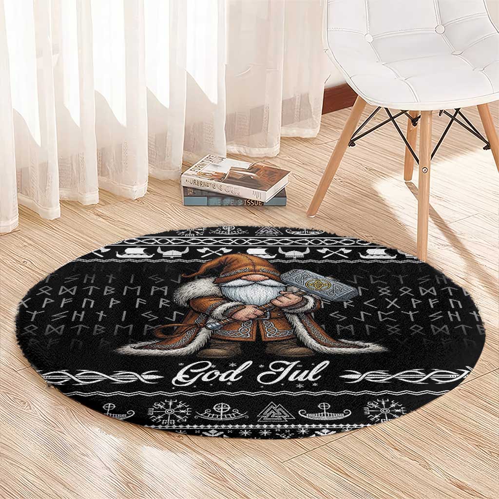 Viking Gnome Christmas Round Carpet Nordic Xmas Spirit Pattern - Wonder Print Shop
